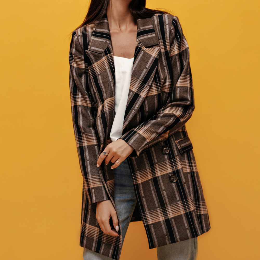 여자 체크무늬 가디건